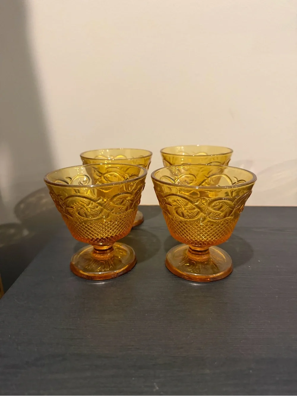 Amber Pressed Glass Goblets - Set of 4